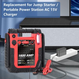 15V 1A Charger for acetek Jump Starter Compatible with acetek HH-745 HH-744-B HH-974 HH-625C HH602 and Tyrell Chenergy HH-744 12V Auto Battery Booster Power Adapter