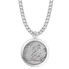 TrueFaithJewelry Sterling Silver Saint Christopher Necklace Hockey Sports Medal Pendant, 3/4 Inch