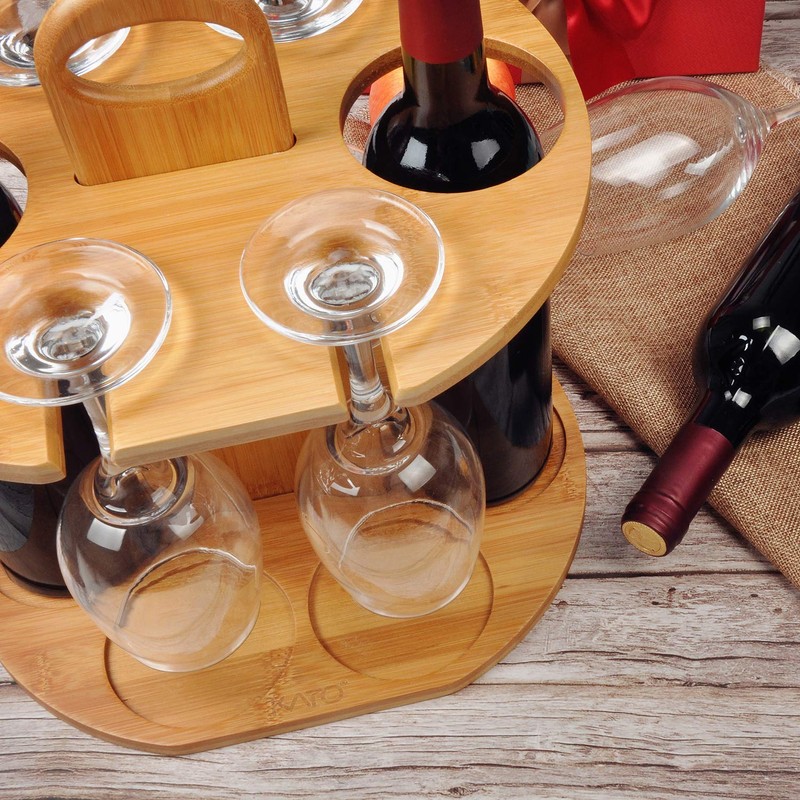 Kato Wine 2 Bottle Holder & 4 Glass Rack, Wine