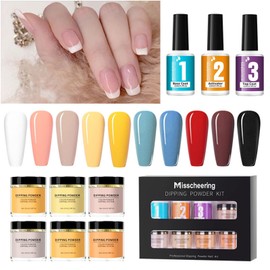 MISSCHEERING 6 Colors Dipping Powder Set Dip Powder Nail Art Starter Kit for DIY Salon No LED Nail Lamp Needed Nail Art Manicure with Base Top Coat Activator