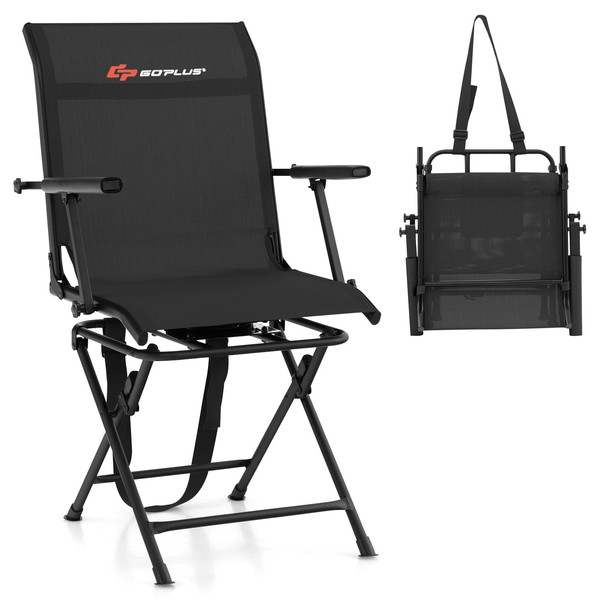 Goplus Hunting Chair, 360°Swivel Hunting Blind Chair with Carrying Strap,330LBS Capacity, Folding Silent Deer Hunting Chair, Portable Ground Blind Chair for Fishing Camping