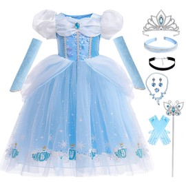 Snyemio Cinderella Dress for Girls Dressing up Costumes Princess Fancy Dress Up Tulle for Birthday Party Cosplay Outfits, 2-3 Years(Label 100)