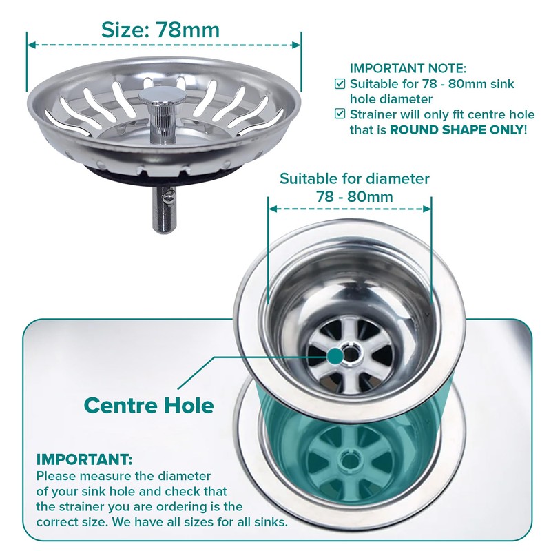 Luxe House Kitchen Sink Strainer Plug, 304 Stainless Steel, Food