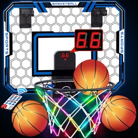 SINOMARS Indoor Basketball Hoop for Kids, Remote Control Mini Basketball Hoop with LED Light Basketball Net, Audio Scoreboard and 3 Balls, Basketball Sport Toys for Kids 5 6 7 8 9 10 11 12 Years Old