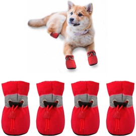 YAODHAOD Dog Shoes for Small Dogs, Anti-Slip Dogs Boots & Paw Protector for Winter Snowy Day, Summer Hot Pavement Dog Booties with Reflective Straps, Cat Dog Shoe for Indoor Hardfloors (Red, 5)