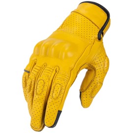 VCOROS VG20 Genuine Leather Touchscreen Motorcycle Gloves Adult Road Racing Cruiser Biker ATV Powersport Gloves with Joint Protect Shell(S, Yellow)