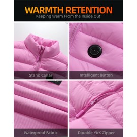 HEWINZE Girls' Puffer Heated Vest, Electric Heating Vest for Girls with 5V Battery Pack