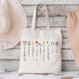 Onperpoe Flowers Christian Tote Bag, Bible Christian Gifts for Women Canvas Tote Bags Religious Gifts, Double Sided Printed Reusable Grocery Shopping Bags Christian Gifts for Girls Friends Mum Her