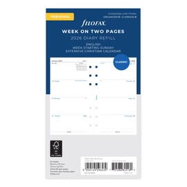 Filofax Personal Organizer Refill, Starts January 2026, Bible, Weekly White, 26-68419