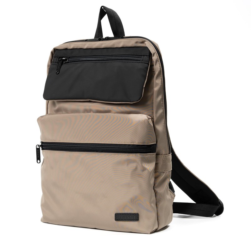 Mustache BNB-4442 Men's Women's A4 Storage Backpack, Matte Polyester, beige