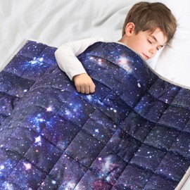 Solfres 10lbs Weighted Blanket, 41 x 60 Inches, Printing Heavy Blanket 10 Pounds for Children and Teens Ultra Soft and Cozy, Stars, Sensory Items, Universe Galaxy