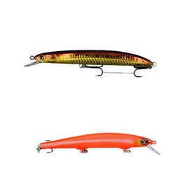 ASYHV 3D Minnow Suspending Shallow Diving Lure – Far Throw Fishing Bait for Freshwater and Saltwater Fishing – Ideal for Mandarin Fish, Bass 2PC(135MM+145MM) (Rotgold+OrangeRot)
