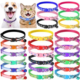 Yunsailing 24 Pcs Cat Collars with Bells for Litter Cat Puppy Soft Nylon Whelping Adjustable Reflective Kitten Collars for Newborn Pets Dogs Kitten, Assorted Colors