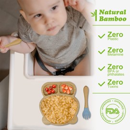 Feelhap Baby Plate, Baby Plate with Suction Cup, High-Quality Children's Plate with Spoon and Fork, Non-Slip (Panda Blue)