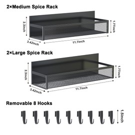Aufworld Magnetic Spice Rack for Refrigerator, 4 Pack Magnetic Shelf, Fridge Magnet Organizer with Moveable 8 Hooks, Magnetic Fridge Shelf for Kitchen Organization and Storage (4 Pack)