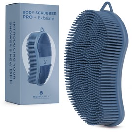 MainBasics Silicone Body Scrubber Dual-Sided Shower Loofah and Exfoliator (Dark Blue, Exfoliate)
