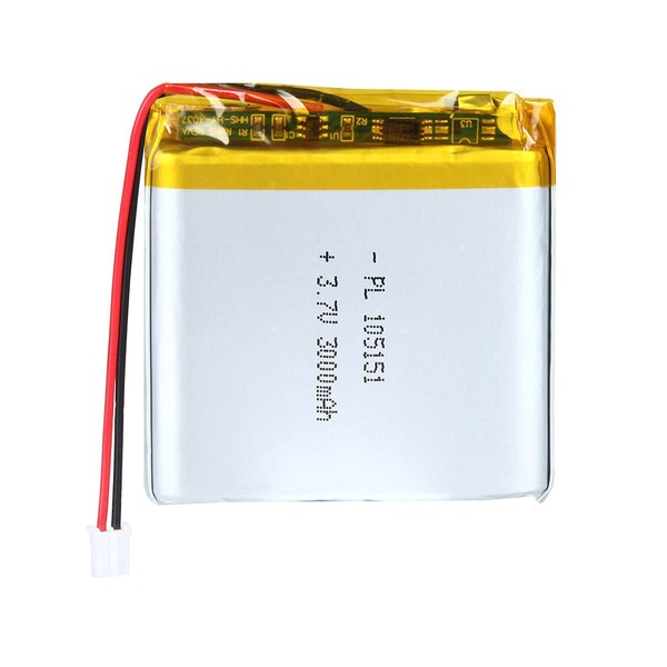 AKZYTUE 3.7V 3000mAh 105151 Lipo Battery Rechargeable Lithium Polymer ion Battery Pack with PH2.0mm JST Connector