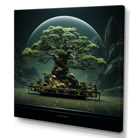 DesignQ Green Canvas Wall Art, Tree Bonsai Wall Art, Embracing Surreal Bonsai, 30x30 Inches