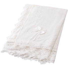 Booulfi Baby Swaddle Fall Blankets Unisex,Off White Lace Border Baby Boy Girl Bouncer Crib Knit Blankets Newborn Soft