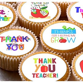 24 Teacher Thank you D2 pre-cut edible kids childrens party decorations cupcake wafer toppers