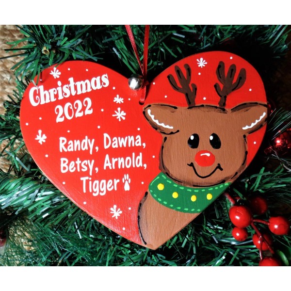 REINDEER Christmas ORNAMENT Personalize U CHOOSE NAME & YEAR Heart