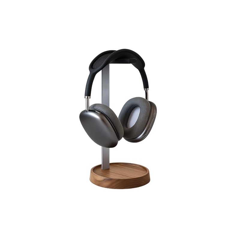 Universal Walnut Wood Headphone Stand with Storage Base