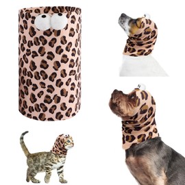 CVNRCLP Dog Snood & Ear Protectors - Ultra-Soft Grooming Ear Muffs for Noise Protection & Warmth - Perfect Headwear for Dogs & Cats During Bathing (Leopard Print, Large)