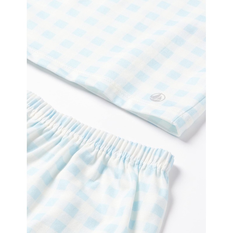 Petit Bateau Girls Pyjacourt, White Marshmallow / Blue Gomme