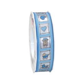 C.E. Pattberg Präsent - Natale Printed Satin Ribbon Blue 25 mm width, 20 m length