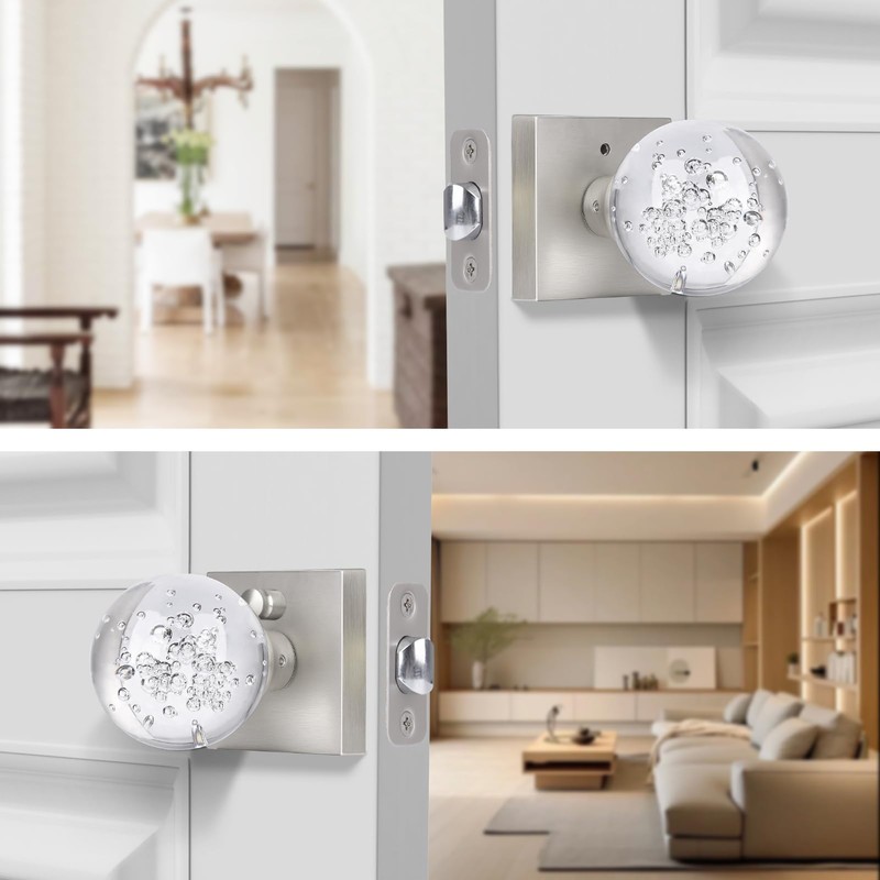 HIEMEY Glass Door Knobs Interior with Lock, Crystal Door Knobs