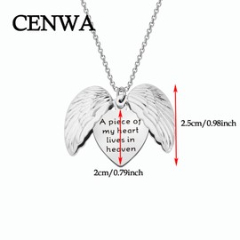 CENWA Memorial Jewelry Sympathy Gift A Piece of My Heart Lives In Heaven Angel Wings Open Locket Necklace (A Piece of My Heart N)