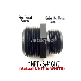 PVC Garden Hose Adapter (1" NPT x 3/4" GHT) For Rain Barrel, Water Tank, and Aquarium