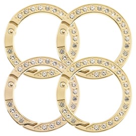 4 Pcs Round Carabiner Keyring Gold Bling Rhinestones Keychain Metal Spring O Rings Simple Snap Clip Buckle Key Chain Ring Hook Clip DIY Accessories for Bag Purse Handbag Jewelry Car Keychain Making