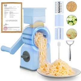 4.0 Upgrade Cheese Grater【NO.1-2X Extra-Large Caliber】【SGS Certification - German Nano Strong Suction Base】5-Second Fast Cutting, Parmesan Cheese Grater Hand Crank Suitable for Home Use (Blue)
