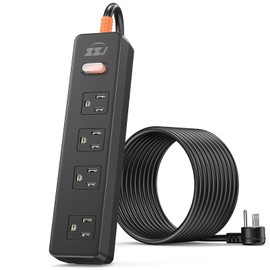 Outdoor Power Strip Weatherproof, Surge Protector with 4 Wide Outlets, 1875W/15A Overload Protection Switch, 10FT Flat Plug Multi-Plug Outdoor Extension Cord for Indoor Outdoor, UL FCC Listed