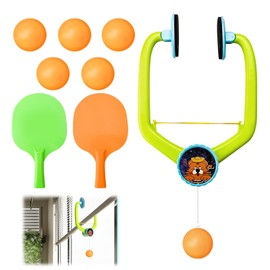 Tür PingPong Spiel Über der Tür, 9Stück Hängender Tischtennis Trainer Kinder Set, Verstellbarer Hängendes Tischtennis mit 2 Schläger und 6 Bälle, Pingpong-Trainer für Übungs Familienspiele