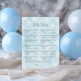 Inscape Creations Snowflakes Baby Shower Game – Baby Trivia Cards (25 Pack) – Winter Wonderland Blue Shower Activity – Holiday Fun Facts Game for Boy Gender Reveal, It’s Cold Outside Party G781-TRV