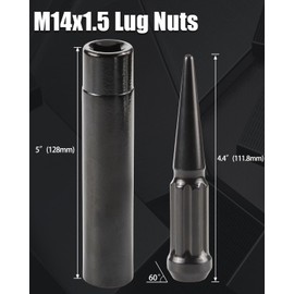 GAsupply 14x1.5 Spike Lug Nuts Black, M14x1.5 Spiked Lug Nut Locking 4.4" Tall, Closed End Bulge Acorn 60 Degree Cone/Conical Seat, Set of 24+1 Key