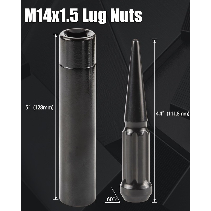 GAsupply 14x1.5 Spike Lug Nuts Black, M14x1.5 Spiked Lug Nut