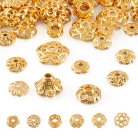 Elecrelive 60pcs Alloy Flower Bead Caps Real 18K Gold Plated Spacer Beads Metal Bead Ends Caps for Bracelet Necklace Jewelry Making