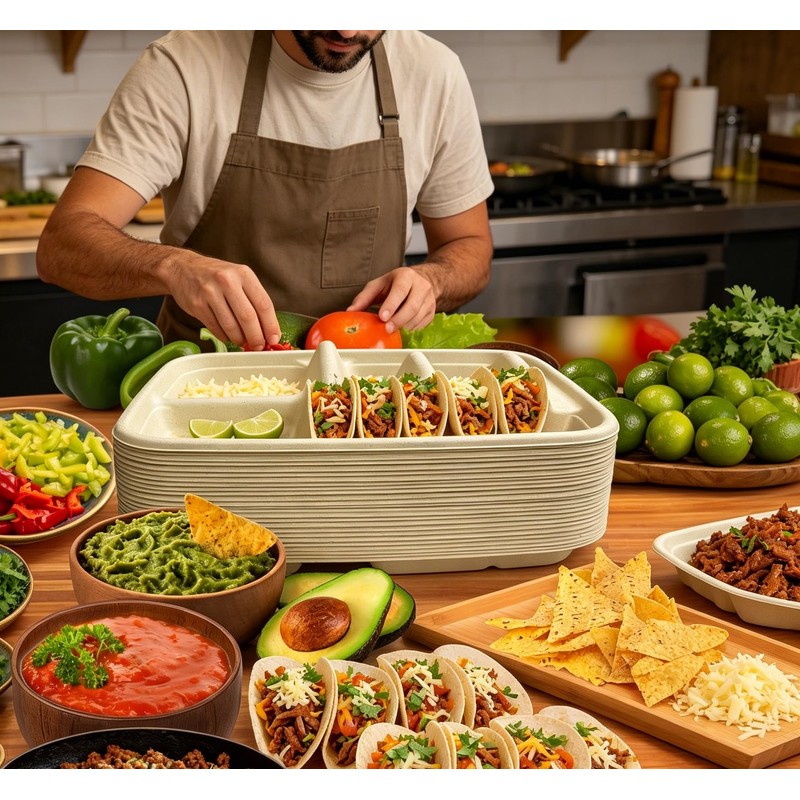 Disposable Taco Plates for 2 Tacos & 2 Sides –