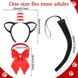 6Pcs Cat Hat Costume Set with Cat Ear Headband Bowtie Tail Gloves Tutu Skirt Striped Socks for Book Day of School Dress up (Style1)