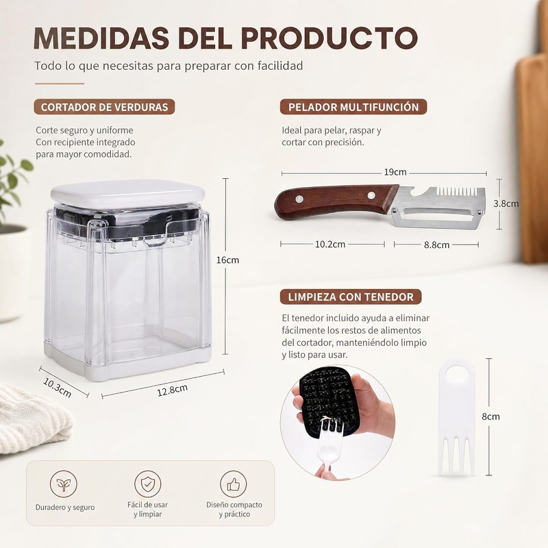 Cortador y Picador de Verduras 3 en 1 con 2