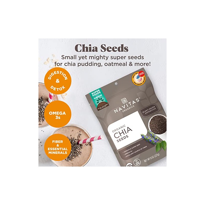 Navitas Naturals Orgnica Raw Chia semillas, bolsas de 1 libra