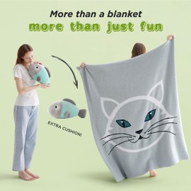 Bedsure Cat Super Soft Knit Throw Blanket Warm Fuzzy Lightweight Travel Cozy Cute Blankets All-Season Grey Funny Blanket for Daughter Adults Students Teen Gifts Blanket 50x60 inch