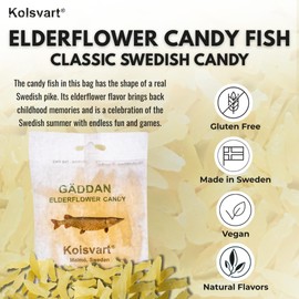 KOLSVART Swedish Candy, Torsken Shaped, Classic Scandinavian Gummy, Vegan, Gluten Free, Gaddan Elderflower, 4.2oz (1-Pack)