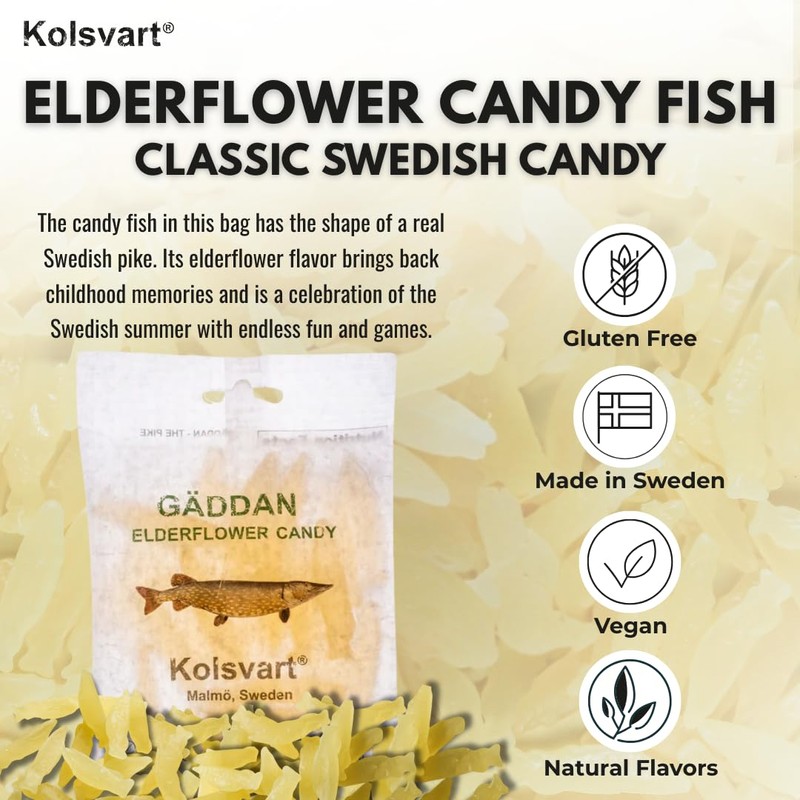 KOLSVART Swedish Candy, Torsken Shaped, Classic Scandinavian Gummy, Vegan, Gluten
