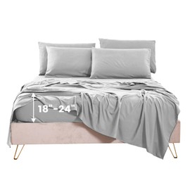 Bedlifes Extra Deep Pocket King Sheets 18-24 Inch-Fits Up to 24" Mattress 1800 Thread Count Egyptian Sheets Set-100% Microfiber Cooling Breathable Soft Luxury 4 Pieces-(Gery)