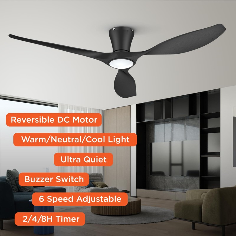 TALOYA Ceiling Fans with Lights,52 inch Modern Low Profile Ceiling