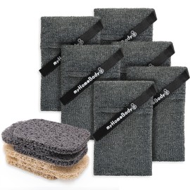 myHomeBody Soap Pocket Exfoliating Pouch, Body Scrubber Sponge, Exfoliator for Bath, Shower or Leftover Bits Saver, Graphite Gray, 6 Pack + 6 Lift Pads